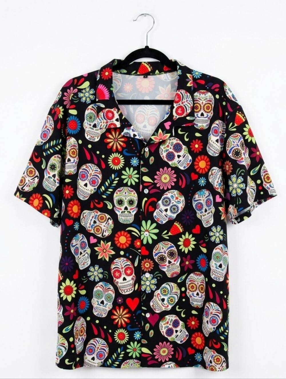 HMIYA Men's Black Sugar Skull Print Short Sleeve Shirt Size 3X NWOT